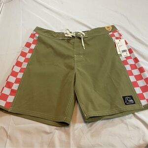 Quiksilver Olive and Red Checkered Board Shorts
